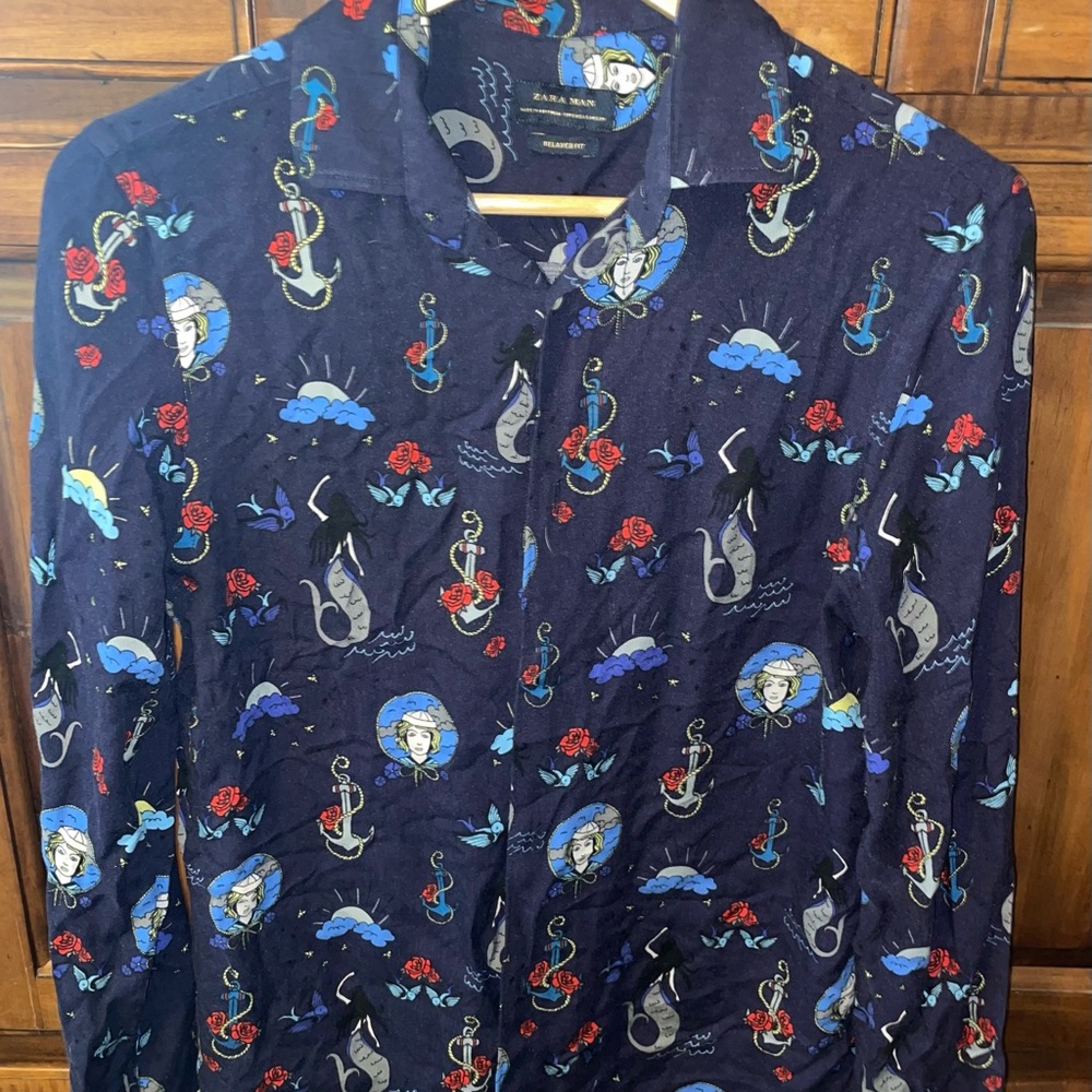 Zara Man Navy Patterned Shirt